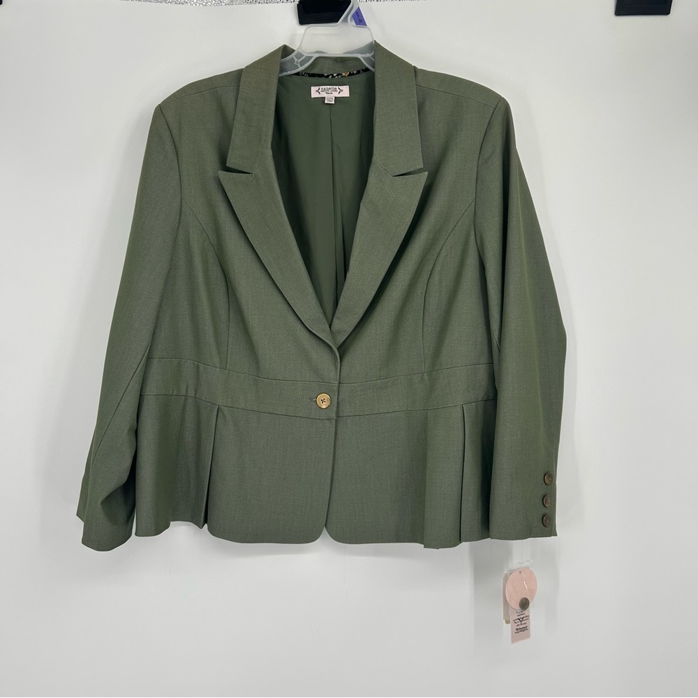 NWT Nanette Lepore Prairie Sage Green One Button Blazer Sz 24W Business Casual
